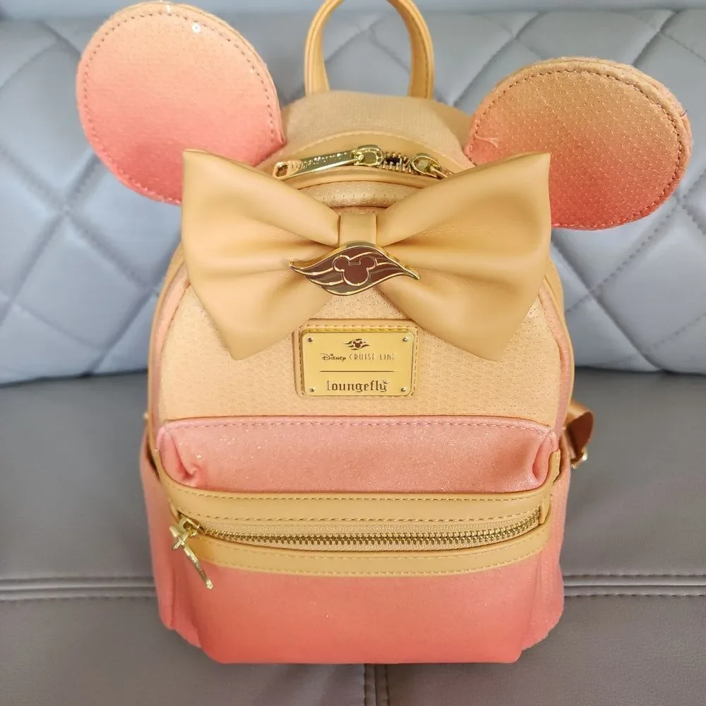 Disney Cruise Line Peach Ombre Ears & Loungefly Sequin Backpack DCL NEW - Picture 4 of 8